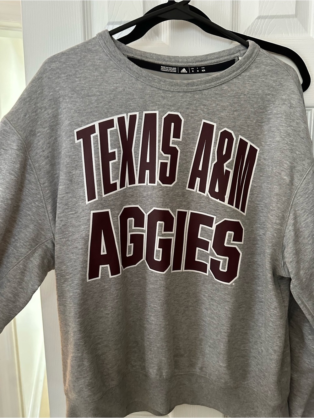 adidas Gray Crewneck Sweatshirt with Maroon Texas A&M Aggies Logo